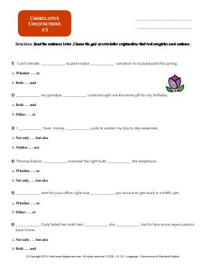 Preview image for worksheet with title Correlative Conjunctions #3