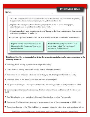 Preview image for worksheet with title Punctuating Titles