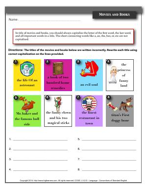 Preview image for worksheet with title Movies and Books
