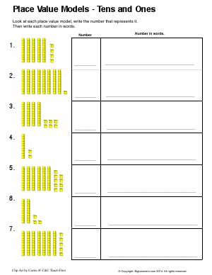 Preview image for worksheet with title Place Value Models - Tens and Ones