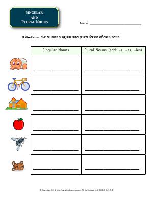 Preview image for worksheet with title Singular â€¨and  Plural Nouns