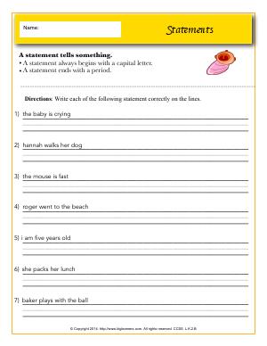 Preview image for worksheet with title Statements