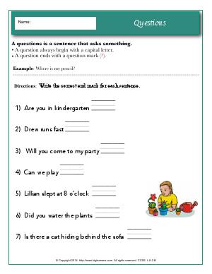 Preview image for worksheet with title Questions