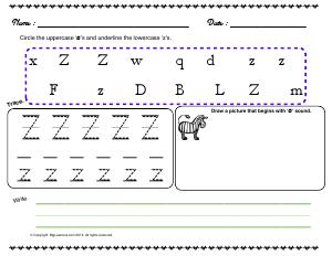 Preview image for worksheet with title Letter 'Zz'