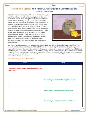 Preview image for worksheet with title Cause and Effect: The Town Mouse and the Country Mouse