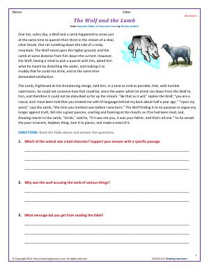 Preview image for worksheet with title The Wolf and the Lamb