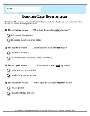 Preview image for worksheet with title Greek and Latin Roots as Clues