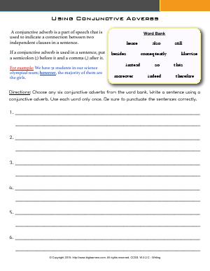 Preview image for worksheet with title Using Conjunctive Adverbs
