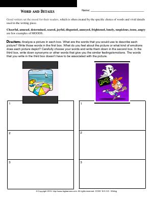 Preview image for worksheet with title Words and Details