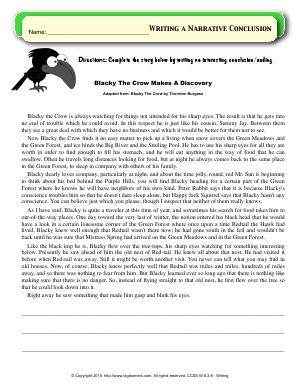 Preview image for worksheet with title Writing a Narrative Conclusion