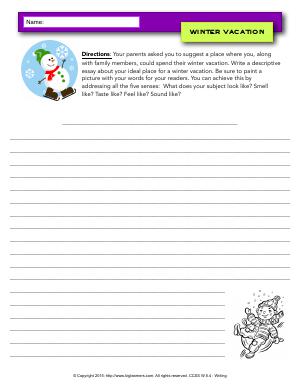 Preview image for worksheet with title Winter Vacation