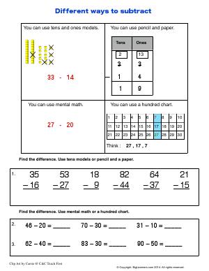 Preview image for worksheet with title Different Ways to Subtract