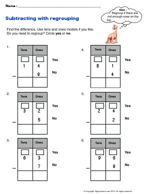 Preview image for worksheet with title Subtracting with Regrouping
