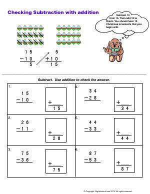 Preview image for worksheet with title Checking Subtraction with Addition