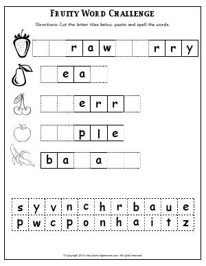 Preview image for worksheet with title Fruity Word Challenge