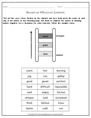 Preview image for worksheet with title Shades of Meaning Ladders