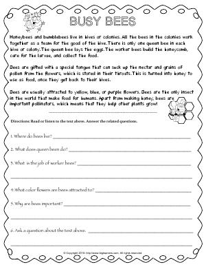Preview image for worksheet with title Busy Bees