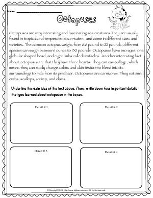 Preview image for worksheet with title Octopuses