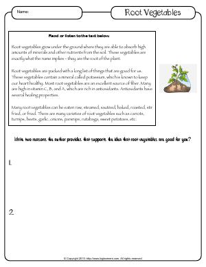 Preview image for worksheet with title Root Vegetables