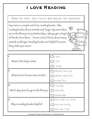 Preview image for worksheet with title I love Reading