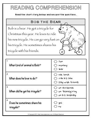 Preview image for worksheet with title Reading Comprehension