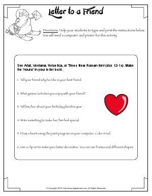 Preview image for worksheet with title Letter to a Friend