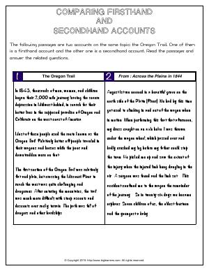Preview image for worksheet with title Comparing Firsthand  and  Secondhand Accounts