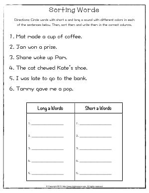 Preview image for worksheet with title Sorting Words