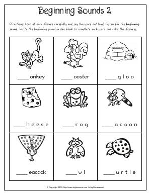Preview image for worksheet with title Beginning Sounds 2