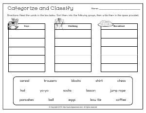 Preview image for worksheet with title Categorize and Classify