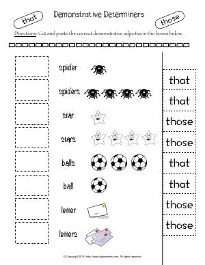 Preview image for worksheet with title Demonstrative Determiners (That & Those)