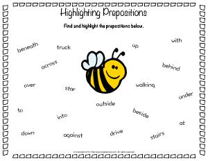 Preview image for worksheet with title Highlighting Prepositions