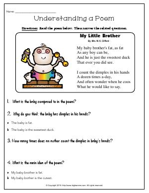Preview image for worksheet with title Understanding a Poem