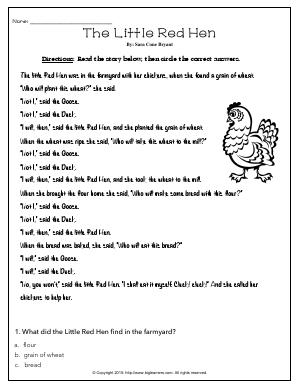 Preview image for worksheet with title The Little Red Hen