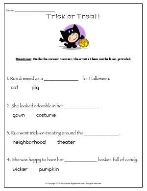 Preview image for worksheet with title Trick or Treat!