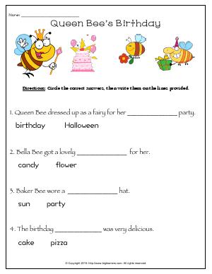 Preview image for worksheet with title Queen Bee’s Birthday