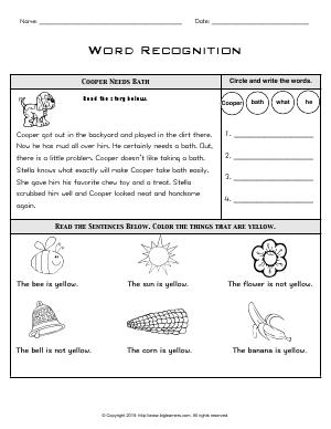 Preview image for worksheet with title Word Recognition