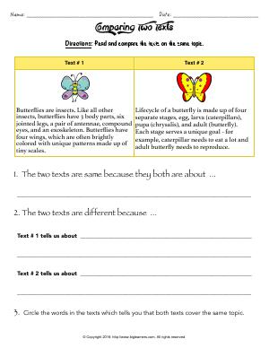 Preview image for worksheet with title Comparing Two Texts