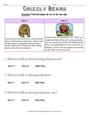 Preview image for worksheet with title Grizzly Bears