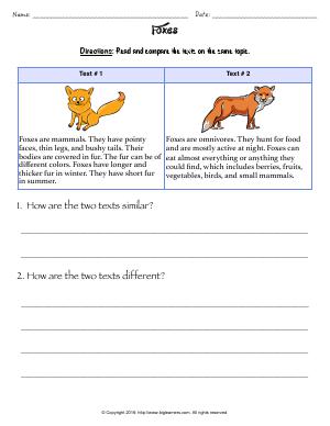 Preview image for worksheet with title Foxes