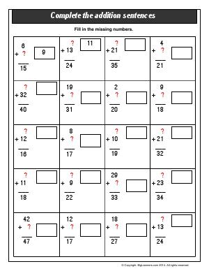 Preview image for worksheet with title Complete the Addition Sentences