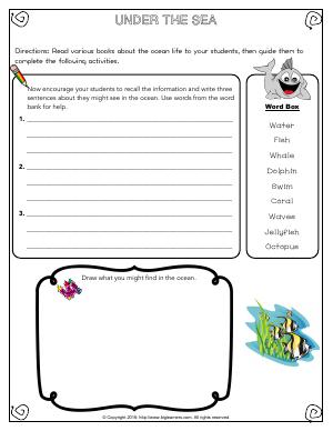 Preview image for worksheet with title Under the Sea