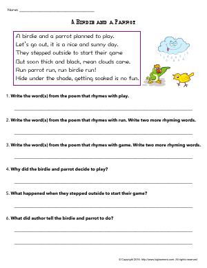 Preview image for worksheet with title A Birdie and a Parrot