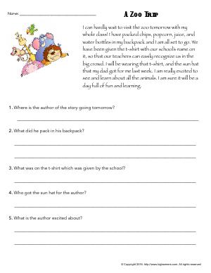 Preview image for worksheet with title A Zoo Trip