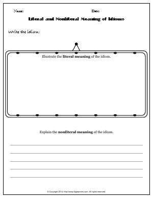 Preview image for worksheet with title Literal and Nonliteral Meaning of Idioms