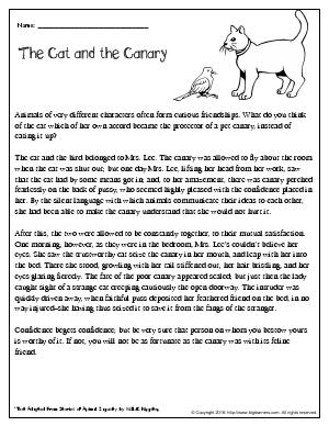 Preview image for worksheet with title The Cat and the Canary