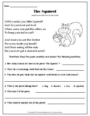 Preview image for worksheet with title The Squirrel