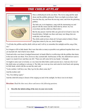 Preview image for worksheet with title The Child at Play