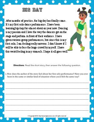Preview image for worksheet with title Big Day