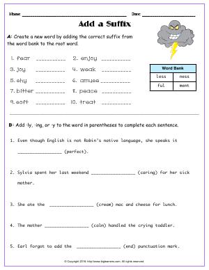 Preview image for worksheet with title Add a Suffix